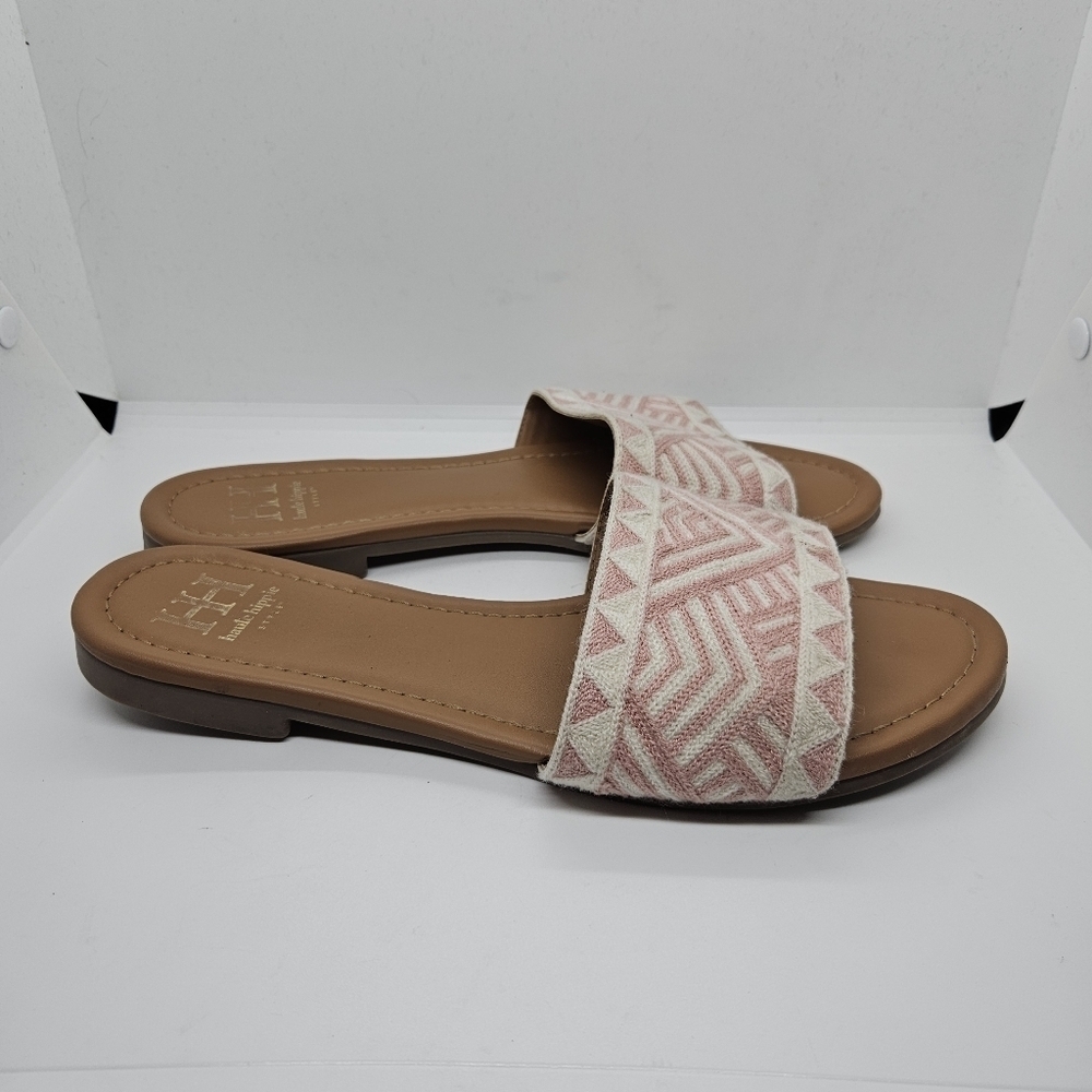 Haute Hippie pink and white geometric woven slide sandals size 9.5